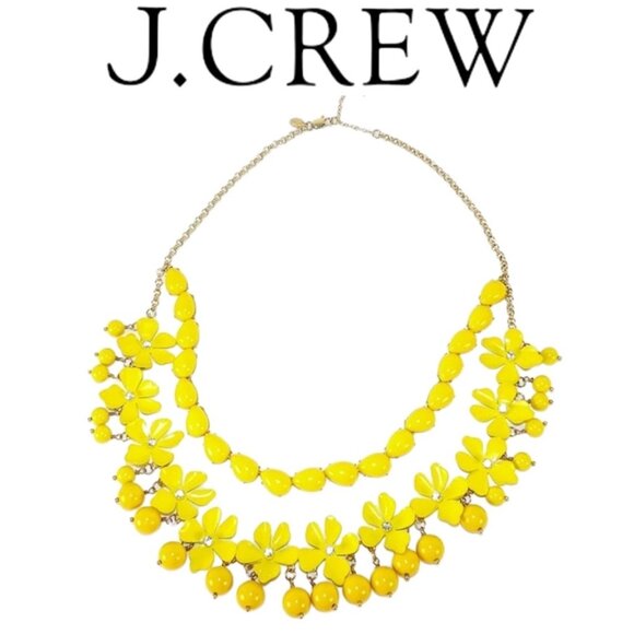 J. Crew Signed Gold Tone Layered Yellow Floral Statement Necklace - Picture 1 of 10